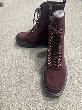 Sam Edelman Women's Lovrin Suede Lace-Up Chain Combat Boots in - Burgundy